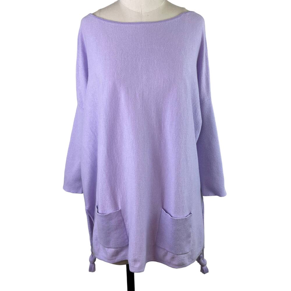 Lilly Pulitzer ELBA Purple Lilac Tassel Side 3/4 Sleeve Sweater Blouse XS XSmall